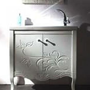BRAVAT  白色雕花雙門浴櫃  MA017W-2T